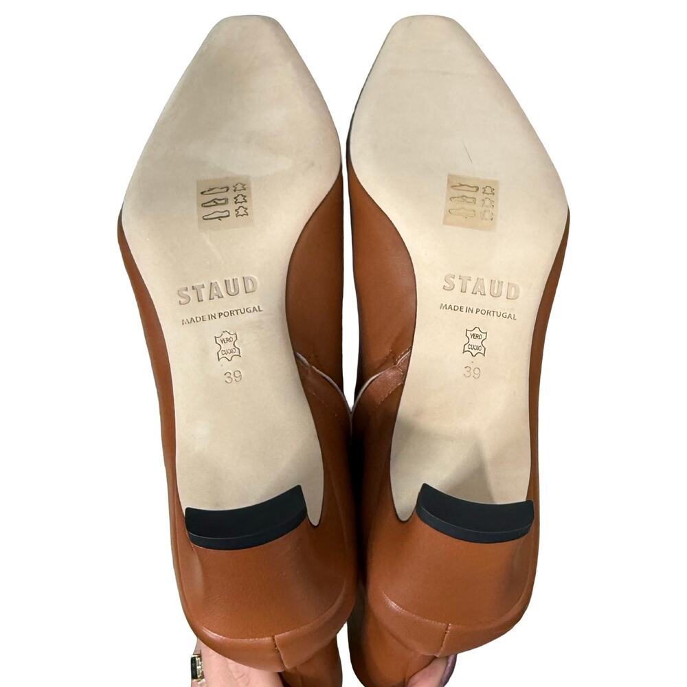 STAUD Wally Tan Nappa Leather Pointed Toe Kitten Heel Ankle Boots Size 39 / 9 - Picture 7 of 14